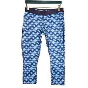 NIKE Running Leggings Womens Large Blue Aqua Fold Over Dri-Fit Capri Yoga Pants